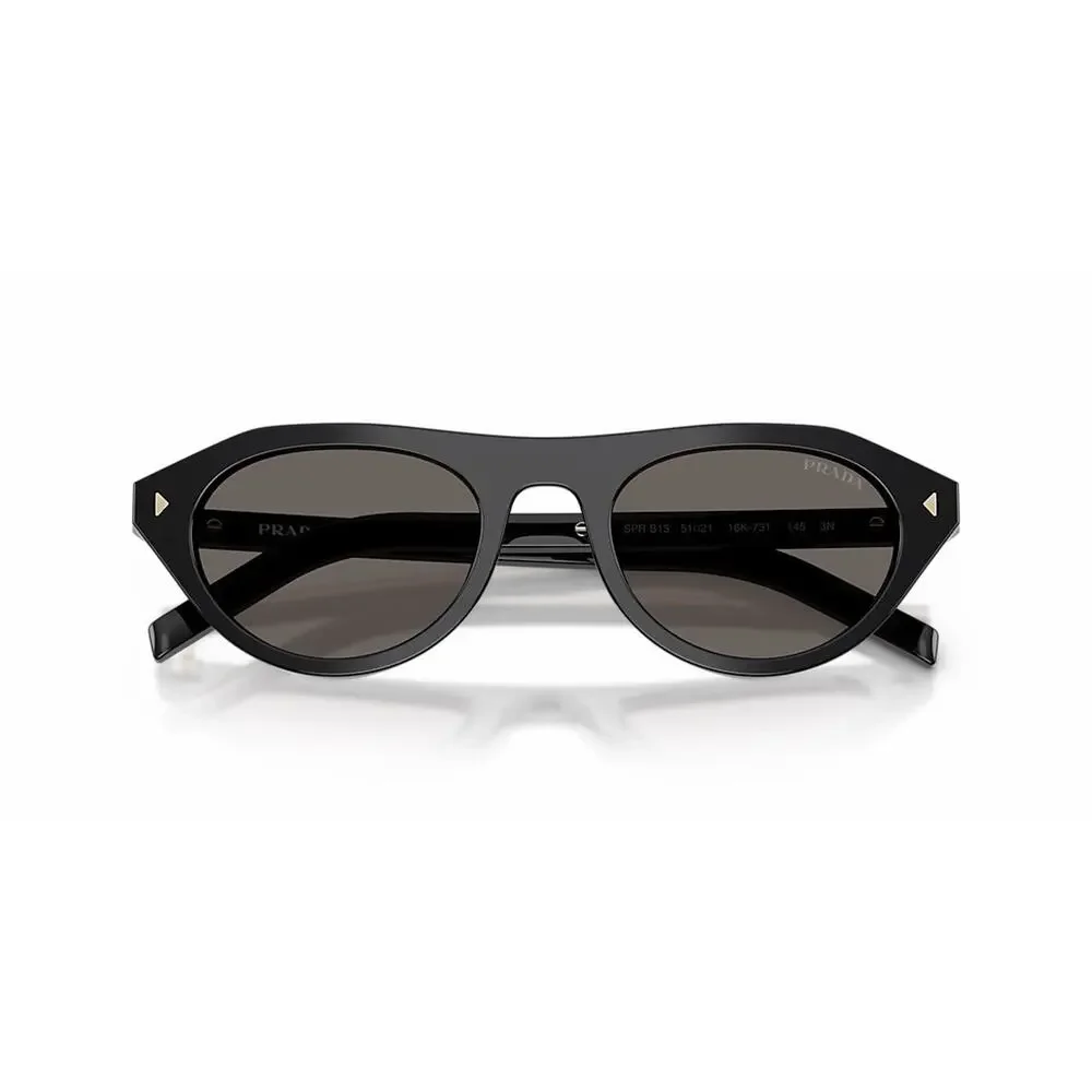 PRADA PR B15S 16K731 Black Gold Logo Dark Grey Lens Sunglasses AUTHENTIC